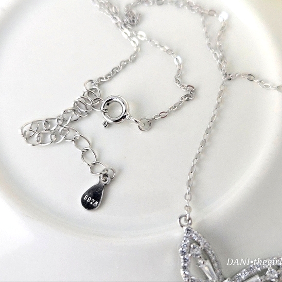 NEW Sterling Silver CZ Diamond Encrusted Y2K Butterfly Pendant Necklace - Picture 7 of 9